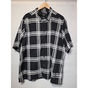 Claiborne Mens XXL Short Sleeve Button Up Black Check Cotton Rayon .............